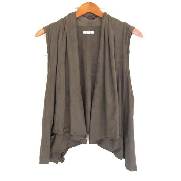 Mystree Faux Suede Pocket Waterfall Vest Size Large - Picture 1 of 3